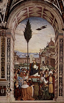 Ancône telle qu’en 1507 - Fresque de la vie de Pie II par Pinturicchio. Biblioteca Piccolomini in Duomo de Sienne