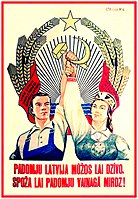 Soviet propaganda poster in Latvia, 1945
