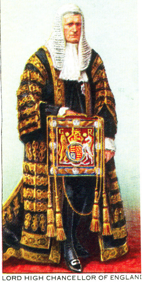 The Lord High Chancellor (Viscount Hailsham), as depicted on a cigarette card produced for the Coronation of King George VI and Queen Elizabeth in 193