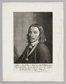 Porträt von Axel Urup, Kupferstich um 1655 von Albert Haelwegh, nach einem Gemälde von Abraham Wuchters