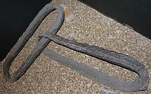 The pair of links from one of the harbour boom chains that is on display at Southsea Castle Portsmouth harbour chain boom.JPG