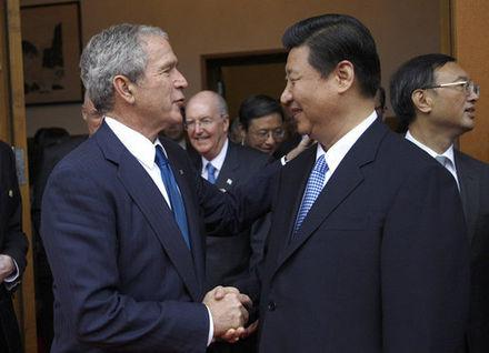 Xi Jinping greeting U.S. President George W. Bush in August 2008.