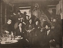 Early Providence Art Club members, circa 1890. Sydney Burleigh sits at right.