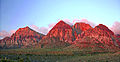 Rainbow Mountain (centered) at sunrise