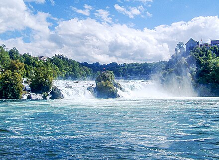 The Rhine Falls (German: Rheinfall) located near Schaffhausen is Europe's largest waterfall