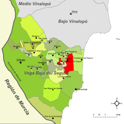 Localización de Rojales respecto a la Vega Baja del Segura