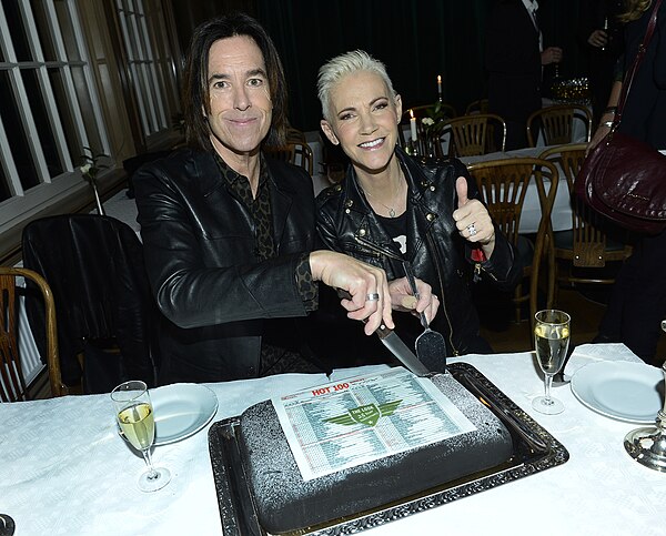 Gessle and Fredriksson celebrating the 25th anniversary of "The Look" topping the Billboard Hot 100 in April 2014