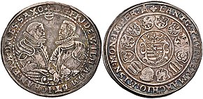 Friedrich Wilhelm und Johann, Reichstaler von 1598. Friedrich Wilhelm war seit 1586 selbständiger Regent.