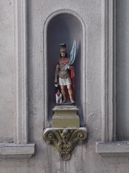 File:Saint Florian architectural statue, Kinizsi street 31, floor, 2018 Ferencváros.jpg