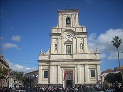 Facade of the 14th century Duomo, located in San Giovanni la Punta's central square.