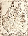 Gli infantes Sancho e Fernando nel Privilegium Imperatoris del padre, Alfonso VII di León;  la sua morte nel 1157 provocò una nuova divisione dei regni di Castiglia e León, quando il regno di Castiglia fu concesso a Sancho e quello di León a Fernando.