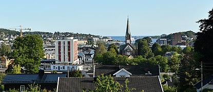 Sandefjord, oversiktsbilde ut fjorden fra Åslyveien