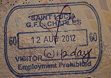 Saint Lucia entry stamp Santa Lucia - Aeroporto GFL Charles - Entrada.JPG