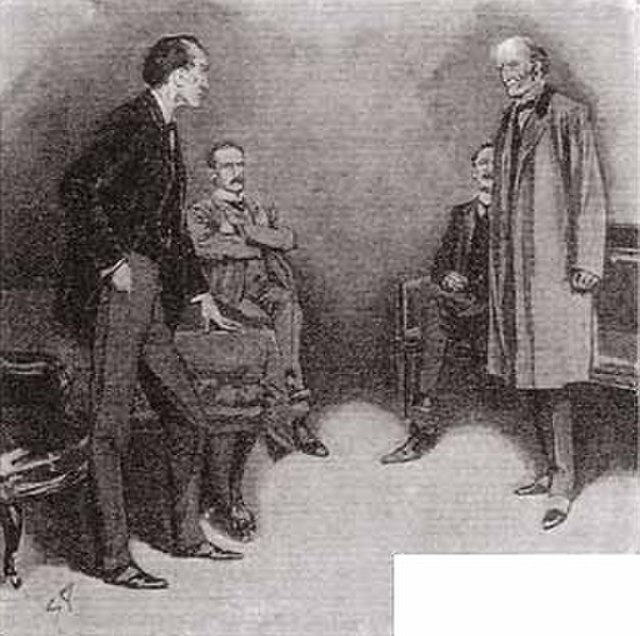 The Prime Minister and the Secretary of State for European Affairs consult Holmes, 1904 illustration by Sidney Paget