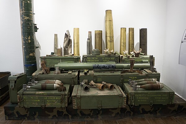 Examples of weapons used against Sarajevans displayed at Sarajevo Tunnel Museum