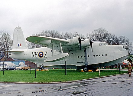 Sunderland V ML824 displayed at the Royal Air Force Museum London at Hendon wearing the codes of No. 201 Squadron RAF. Now indoors in Hangar 1.