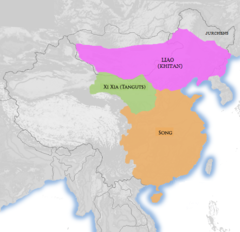 Xixia-rikets utsträckning år 1111 markerat med grönt på kartan.