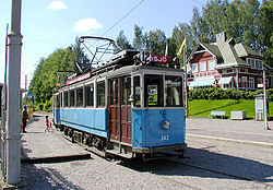 Eine historische Straßenbahn in Malmköping