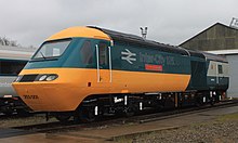 A British Rail InterCity 125 Class 43 locomotive in Bristol in 2016 St Philip's Marsh - GWR 43002 Sir Kenneth Grange.JPG