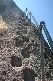 Alternating tread stair climbing a steep prominence in Pinnacles National Park