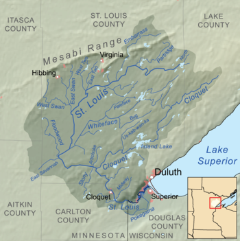 Map of the Saint Louis River drainage basin showing the Cloquet River