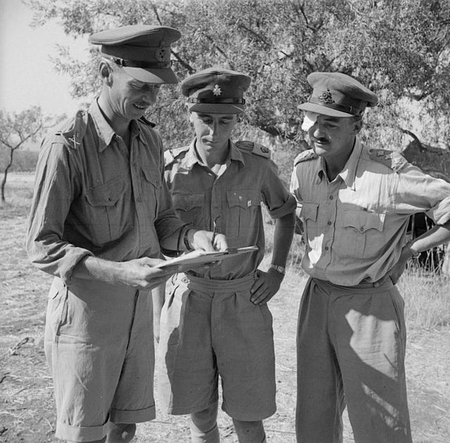 Dempsey (left) with two of his staff (Major Priestly and Captain Hay) in Sicily in July 1943
