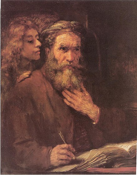 Evangelist Mattheüs en de engel by Rembrandt, 1661