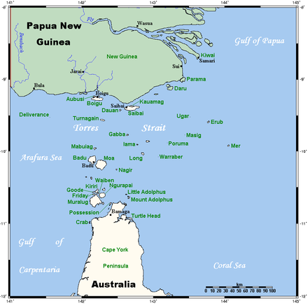 The Torres Strait separating Australia and Papua New Guinea