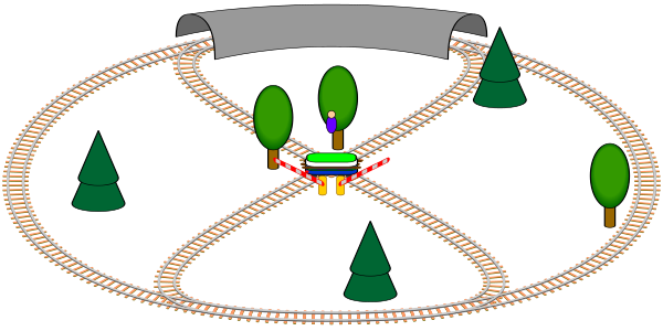 SMIL animation of a little toy train demonstrating animateMotion along a path (click on the image to view the animation)