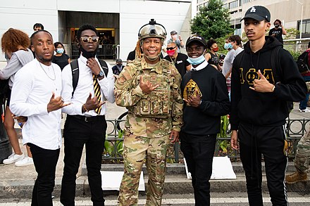 Alpha Phi Alpha fraternity members assist the Georgia Air National Guard during a George Floyd protest in Atlanta in June 2020
