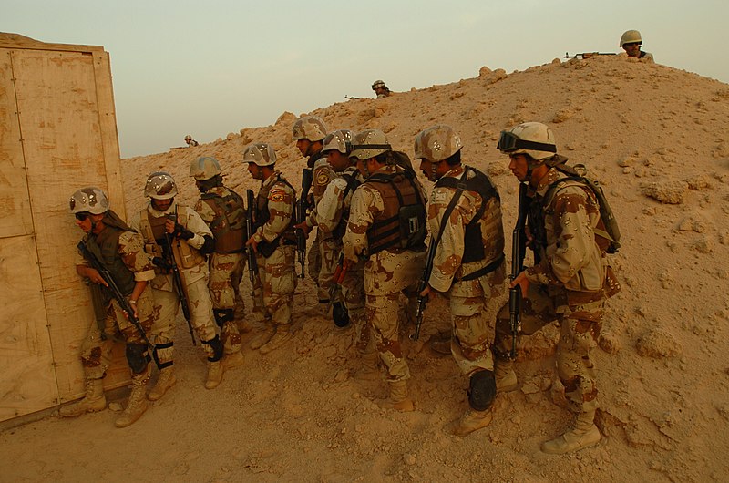 File:US Navy 060514-N-8252B-047 Local Iraqi Army soldiers set up a cordon and prepare to enter a close-quarters battle house during training at Forward Operating Base Duke.jpg