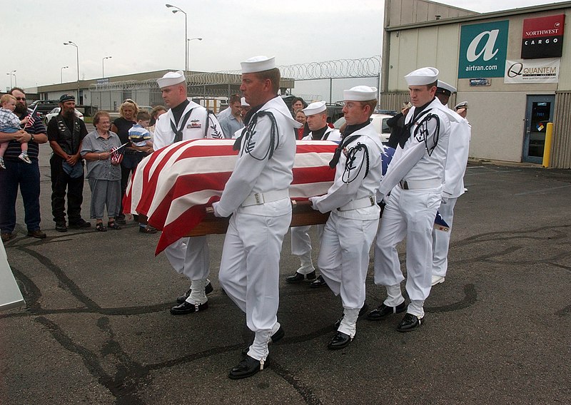 File:US Navy 070719-N-1755G-001 An honor guard detail attached to Navy Operational Support Center Indianapolis carries the casket of Fireman 3rd Class Alfred Eugene Livingston to a hearse.jpg