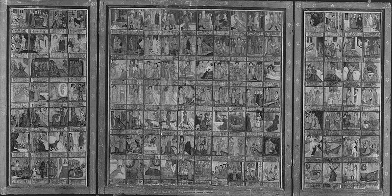 File:Ulmer Meister um 1500 - Triptychon mit Franziskuslegende (126 Szenen) Flügelaußenseiten, Hll. Franziskus und Klara - 7413 - Bavarian State Painting Collections.jpg