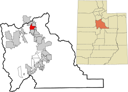 Utah County Utah włączone i niezarejestrowane obszary Highland highlighted.svg