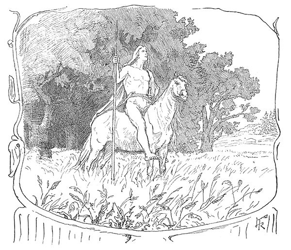 A depiction of Víðarr on horseback by Lorenz Frølich, 1895