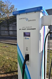 Vehicle-to-grid E.g. solar-generated power into a charger