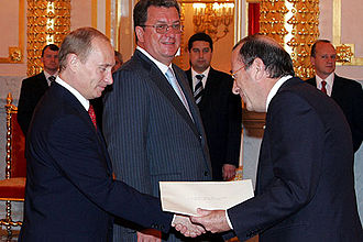 Surdo (right) presenting his credentials to Vladimir Putin in July 2006. Vladimir Putin with Vittorio Claudio Surdo.jpg