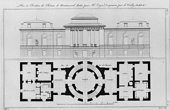 Esquisse de plan du rez-de-chaussée et élévation du château