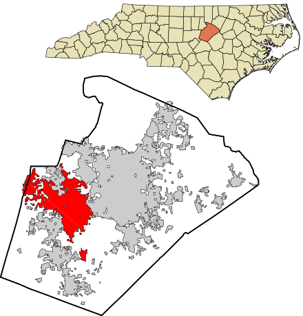 Wake County North Carolina incorporated and unincorporated areas Cary highlighted.svg