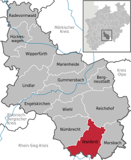 Läget för staden Waldbröl i Oberbergischer Kreis