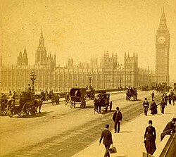 The Houses of Parliament from old Westminster Bridge in the early 1890s Westminster.JPG