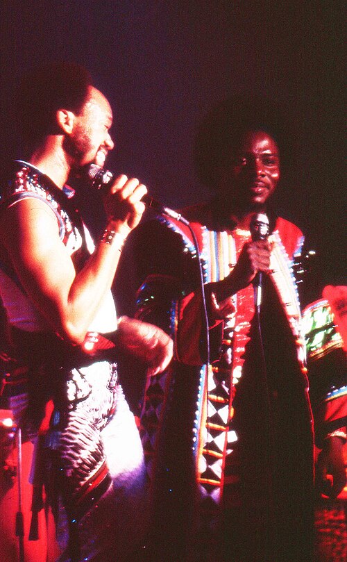 Earth, Wind, and Fire's Maurice White and Philip Bailey performing in 1979 at the Ahoy Rotterdam, The Netherlands