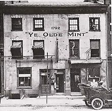 The first Philadelphia Mint, as it appeared around 1908 Ye Olde Mint,1792.jpg