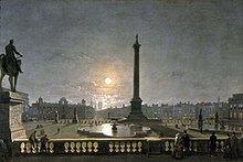 This painting, c. 1865, in which Northumberland House is centre left, puts the location of the building into its modern context. The view is southwards across Trafalgar Square, with the towers of the Houses of Parliament on the skyline. 'Trafalgar Square by Moonlight', c1865 MoL.jpg