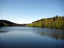 Der Stausee Oberilzmühle von der Staumauer aus