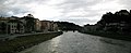 Deutsch: Salzach blick aus Mozartsteg, Salzburg, Österreich English: Salzach River viewed from Mozart Bridge, Salzburg, Austria   This panoramic image was created with Autostitch (stitched images may differ from reality). Camera location 47° 47′ 58.9″ N, 13° 02′ 55.2″ E    View all coordinates using: OpenStreetMap