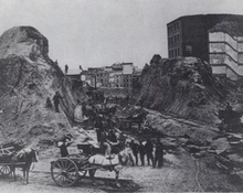 Removal of Fort Hill, Boston, 1869 1869 FortHill removal Boston.png