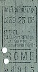 1923 Ticket aller-retour émis le 269e jour de l’année 1923, soit le mercredi 26 septembre 1923 à 6 heures du matin, imprimé sur un rouleau de carton engagé à l’envers dans la machine (bandes verticales violettes sur le côté gauche au lieu du côté droit).