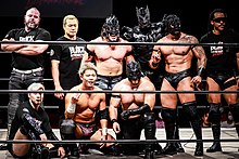 Flamita (center) in April 2023 with his Black Generation International stablemates at a Shin-Kiba 1st Ring show 20230416BGI2.jpg