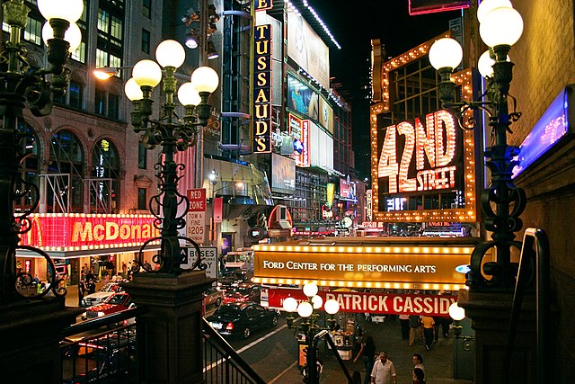 The pace, extensive transit connectivity, and theatrical tradition of 42nd Street between Seventh and Eighth Avenues have made this one of the best-kn